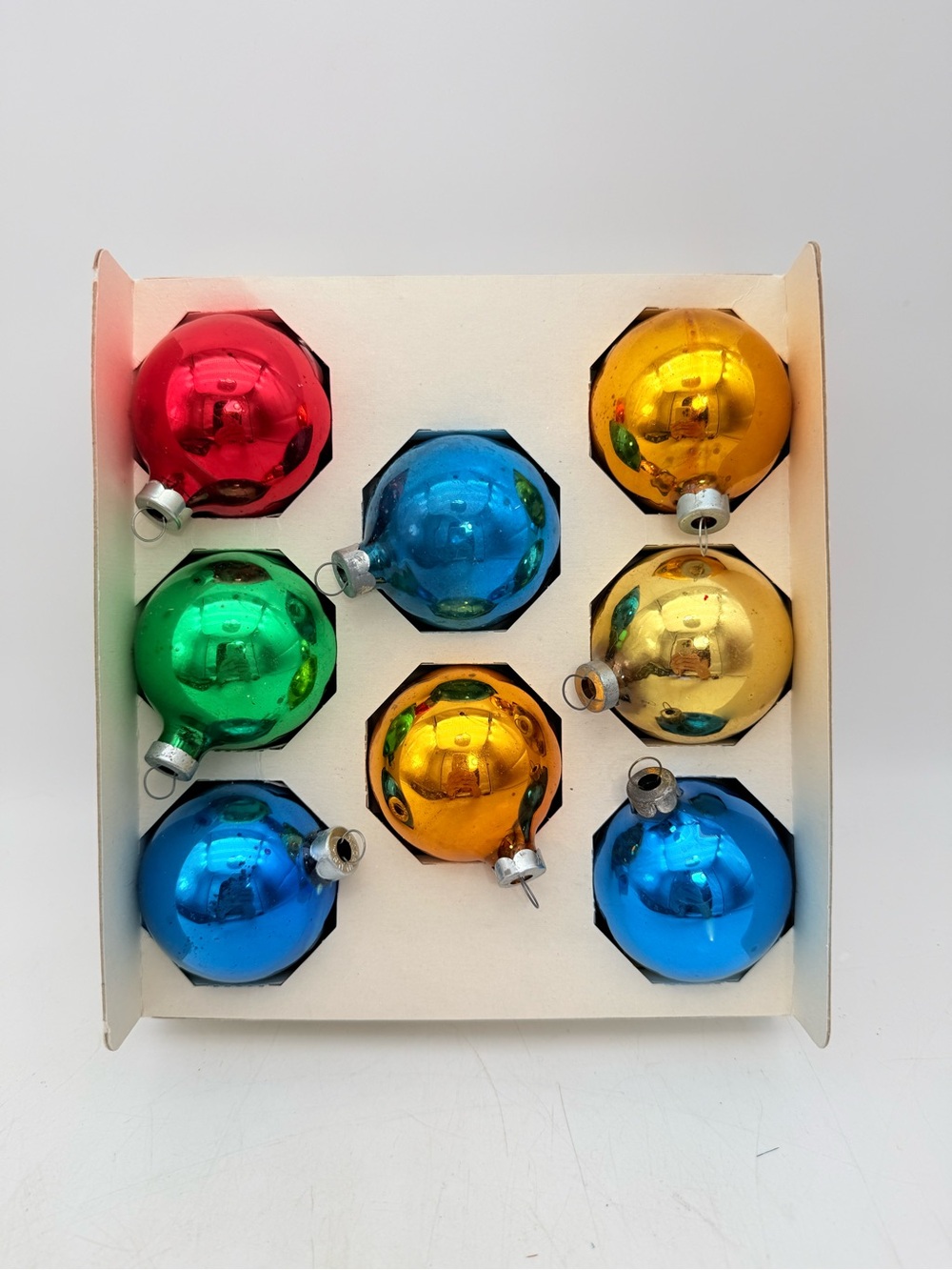 Vintage Multi-Color Glass Holiday Ornaments - Assorted Red, Green, Blue, Gold